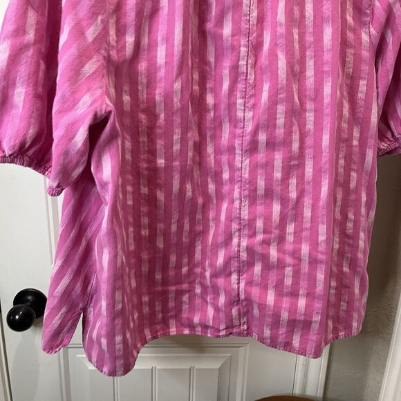 Lane Bryant Pink Striped Half Sleeve Elastic Cuff V Neck Popover Top Women Sz 20 - Picture 8 of 9